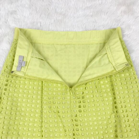 LOFT Neon Yellow Green Eyelet Mini Skirt Short Mesh Square Cutout Size 4 Petite - Picture 7 of 11